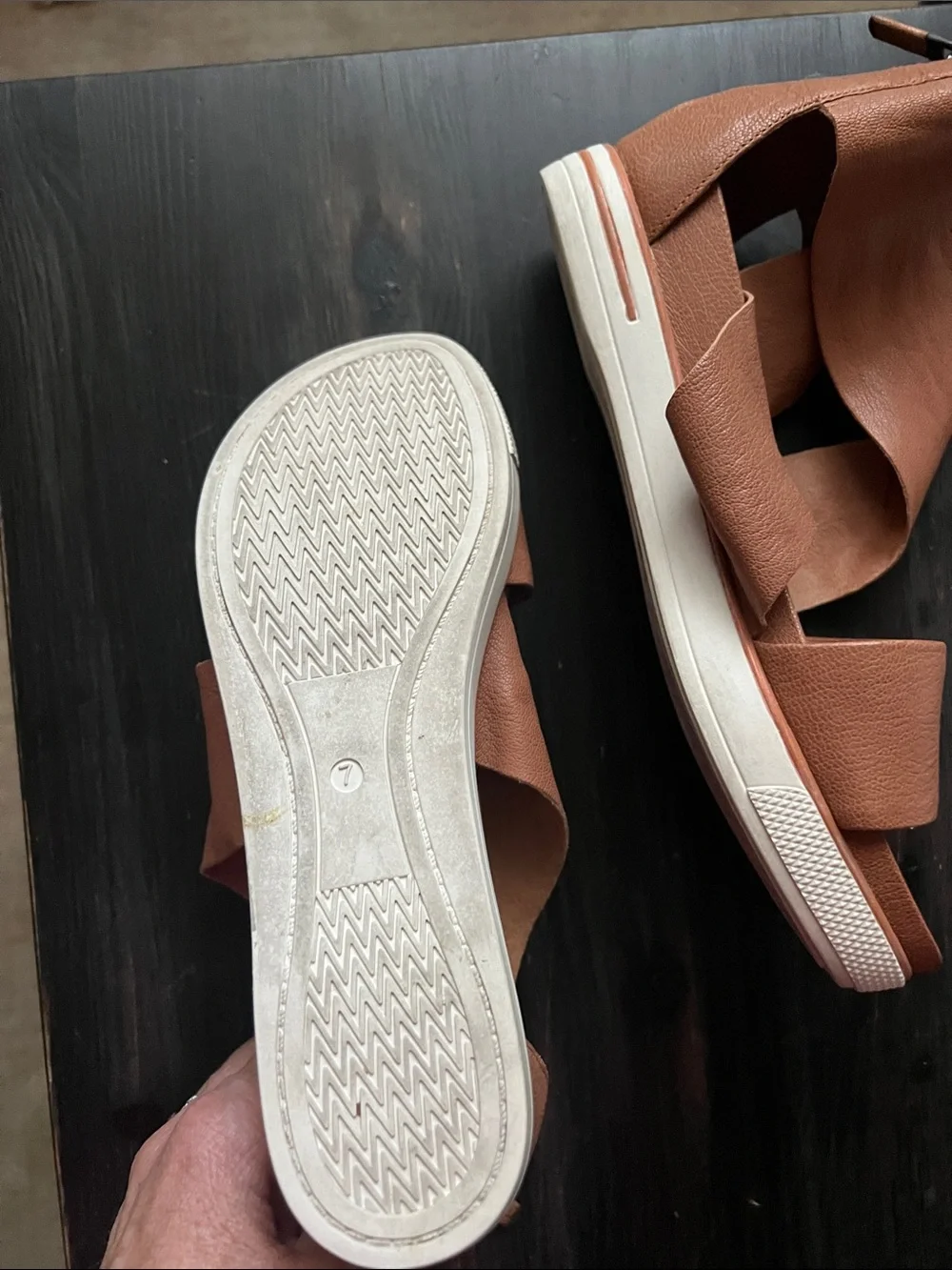 Eileen Fisher Tan Leather Crisscross Wedge Sandals